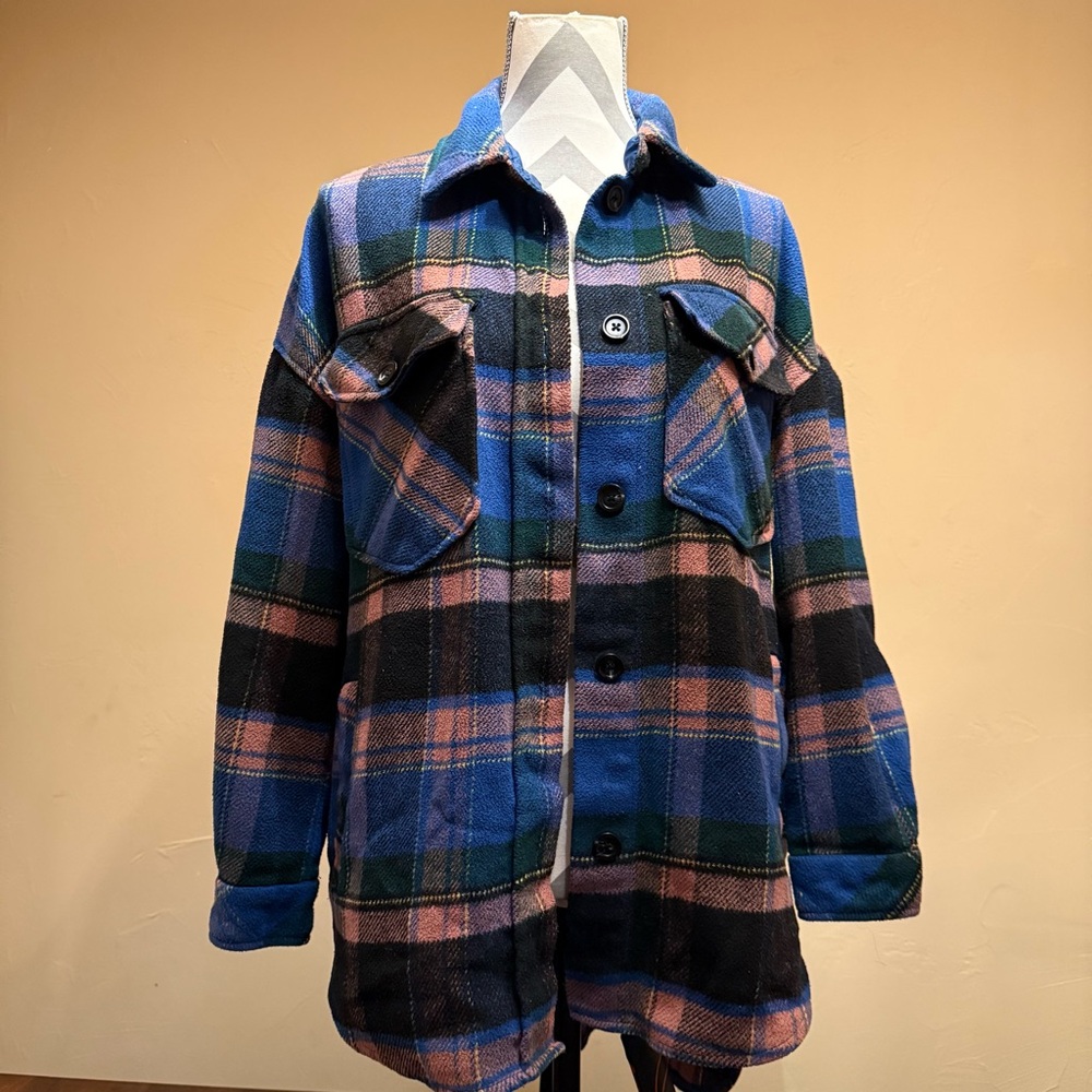 Sonoma Goods For Life Plaid Blue and Pink Women's Flannel Shacket